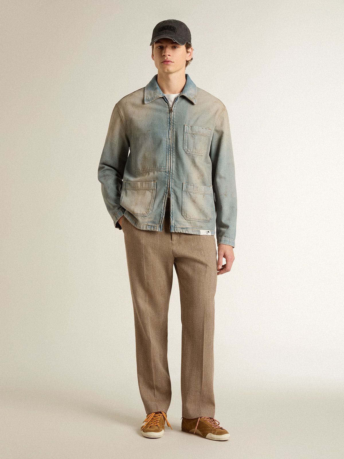 Golden Goose Men's distressed-effect denim jacket with zip