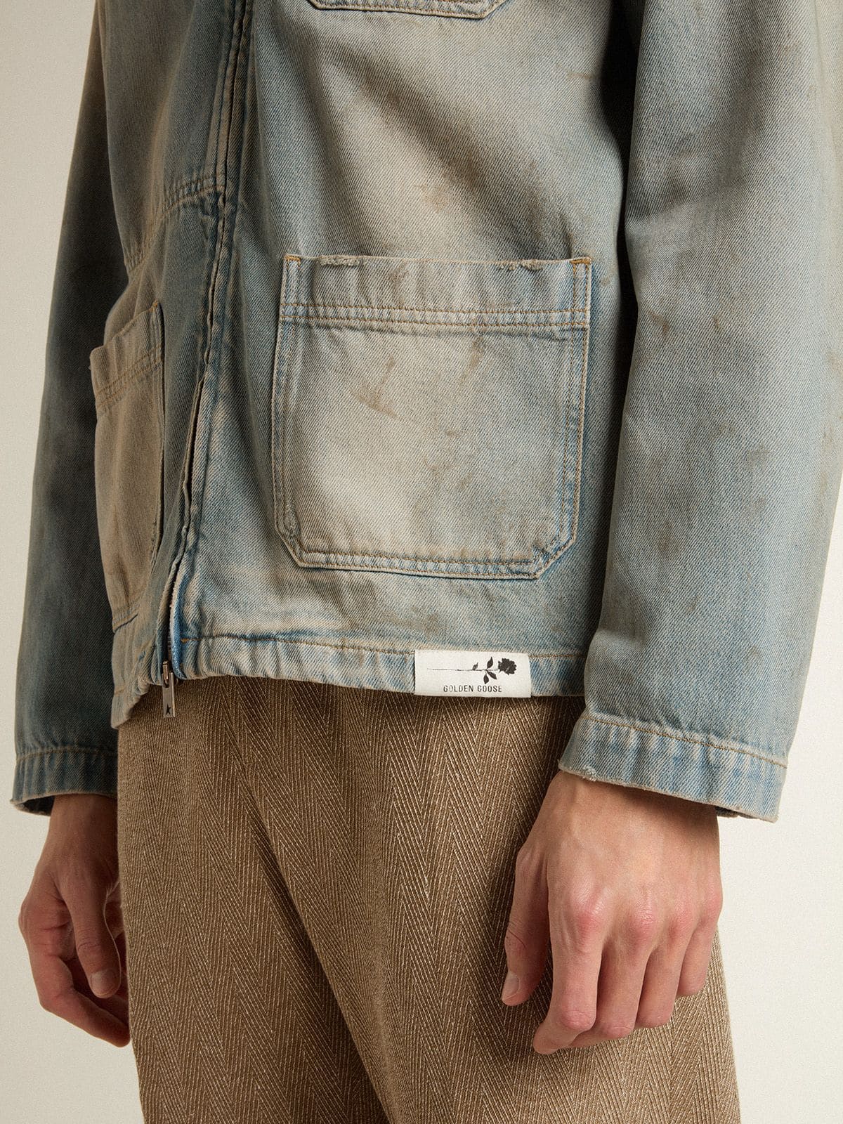Golden Goose Men's distressed-effect denim jacket with zip
