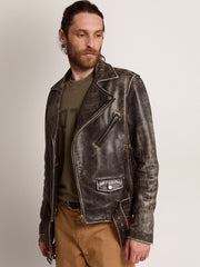 Golden Goose Men’s black leather biker jacket | Golden Goose