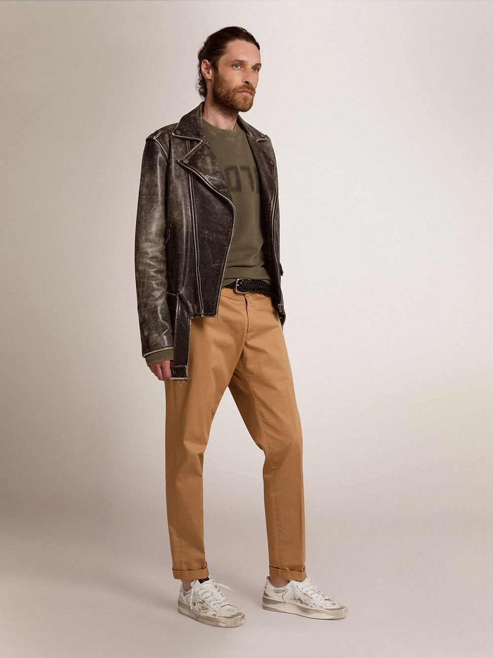 Golden Goose Men’s black leather biker jacket | Golden Goose