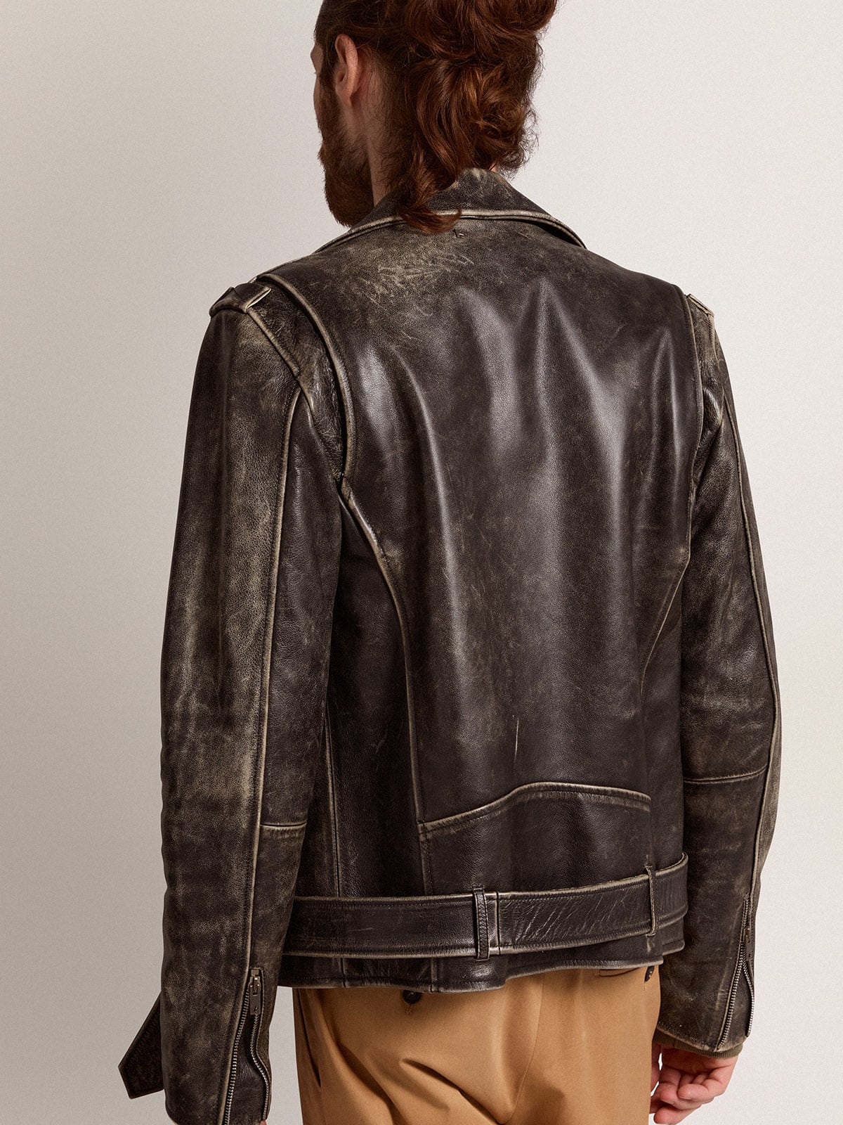 Golden Goose Men’s black leather biker jacket | Golden Goose