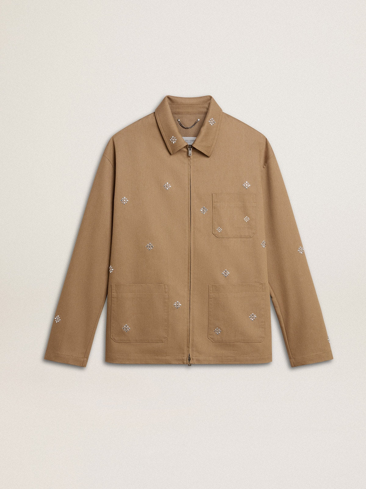 Golden Goose Men's beige jacket with floral embroidery and full zip