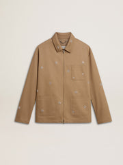 Golden Goose Men's beige jacket with floral embroidery and full zip