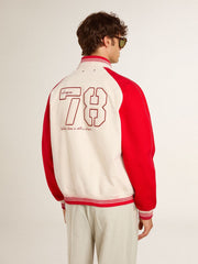 Golden Goose Bomber jacket in worn white and red with embroidery