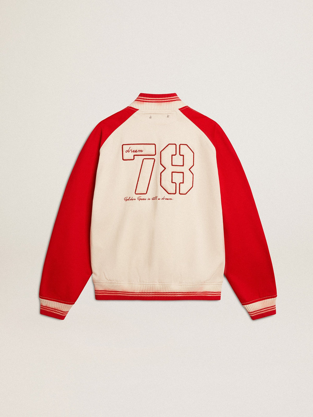 Golden Goose Bomber jacket in worn white and red with embroidery