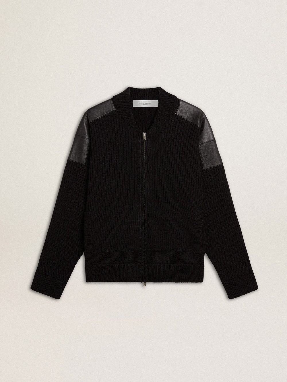 Golden Goose Men's black merino wool jacket with leather patches