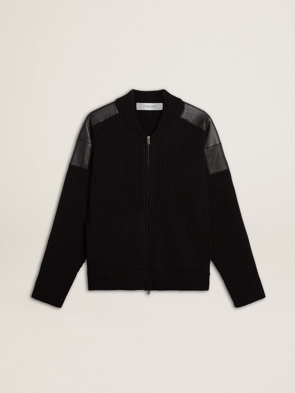 Golden Goose Men's black merino wool jacket with leather patches