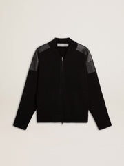 Golden Goose Men's black merino wool jacket with leather patches
