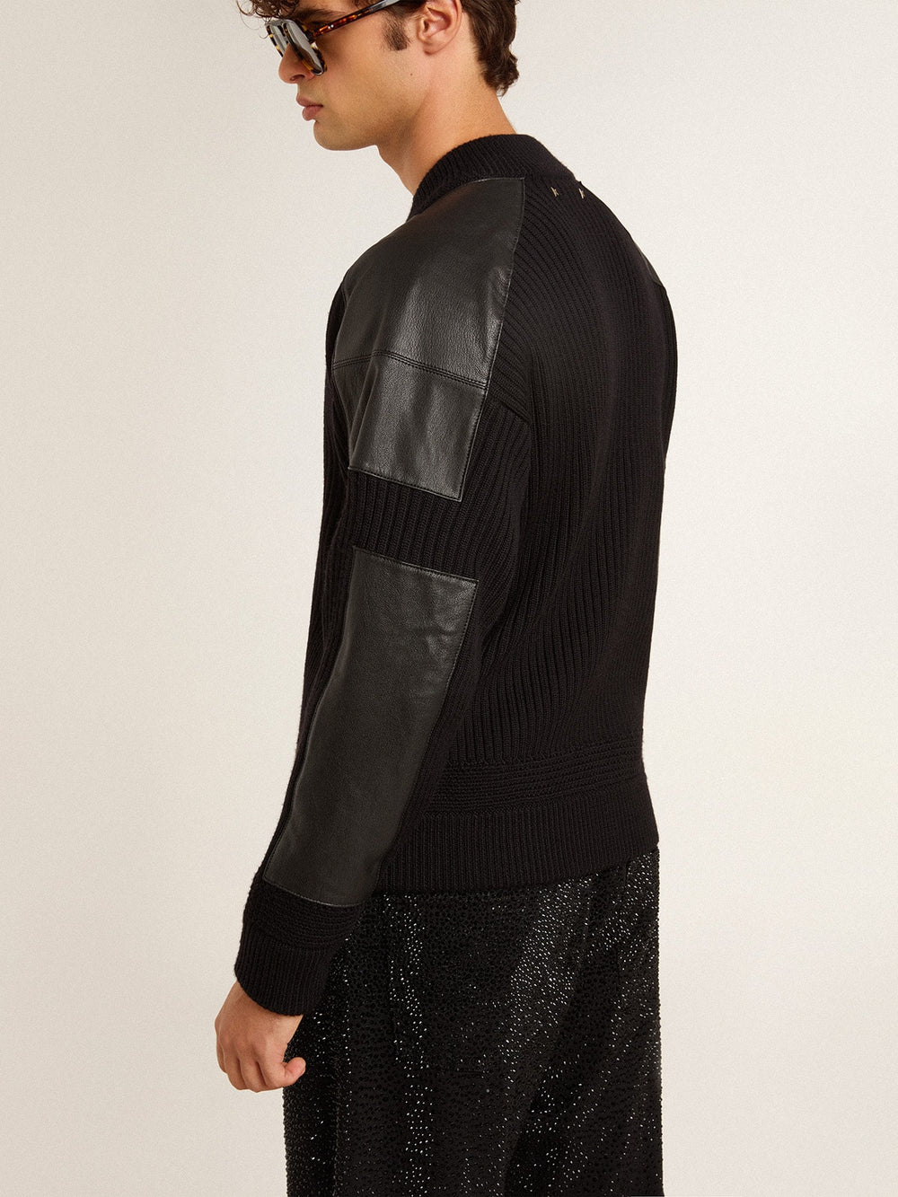 Golden Goose Men's black merino wool jacket with leather patches