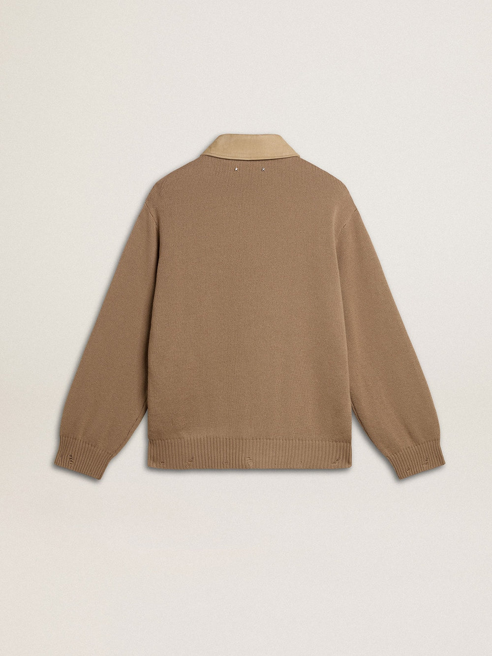 Golden Goose Men's jacket in travertine-colored nubuck leather with wool-blend sleeves and back