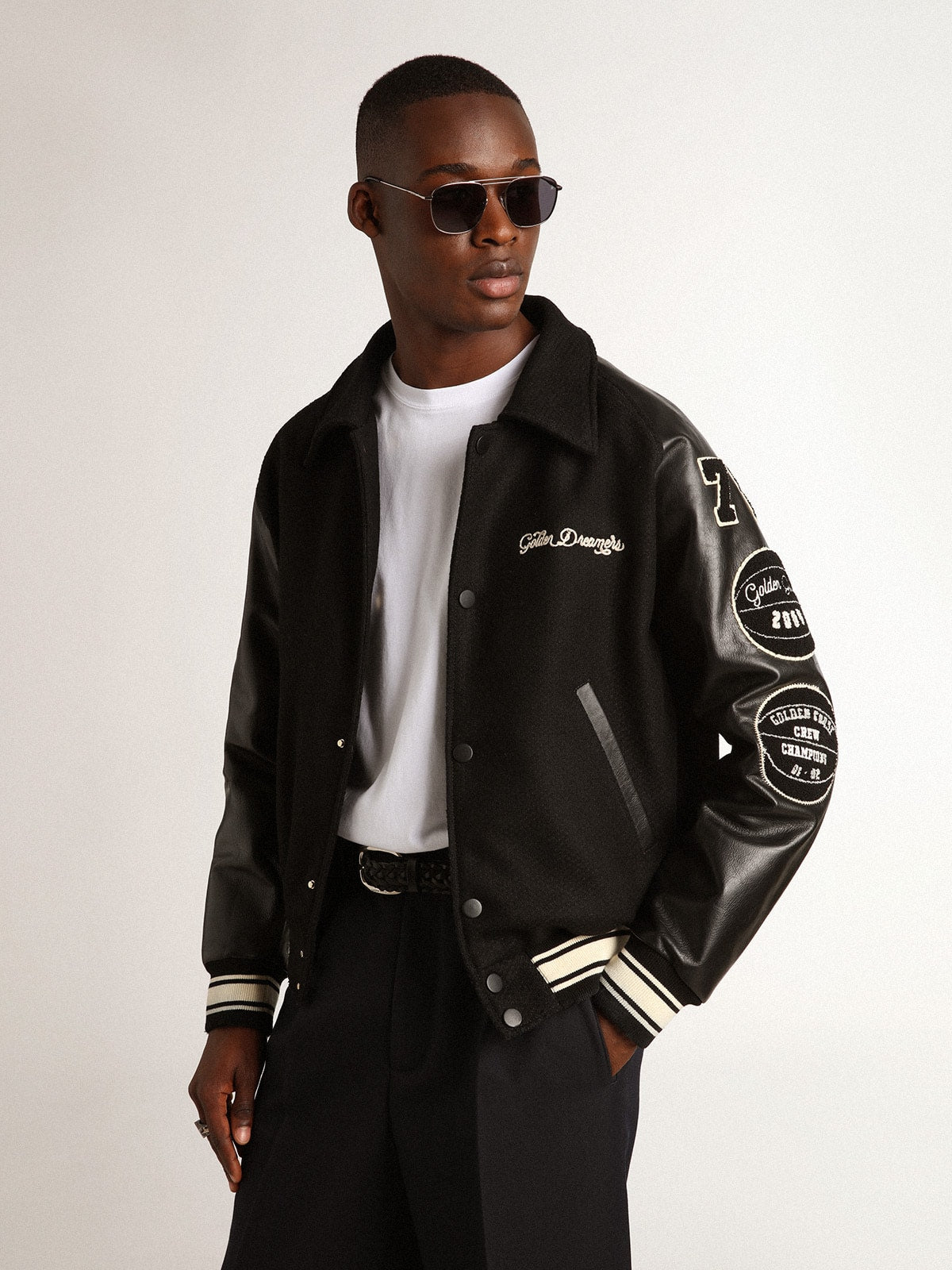 Golden Goose Black wool bomber jacket with patch