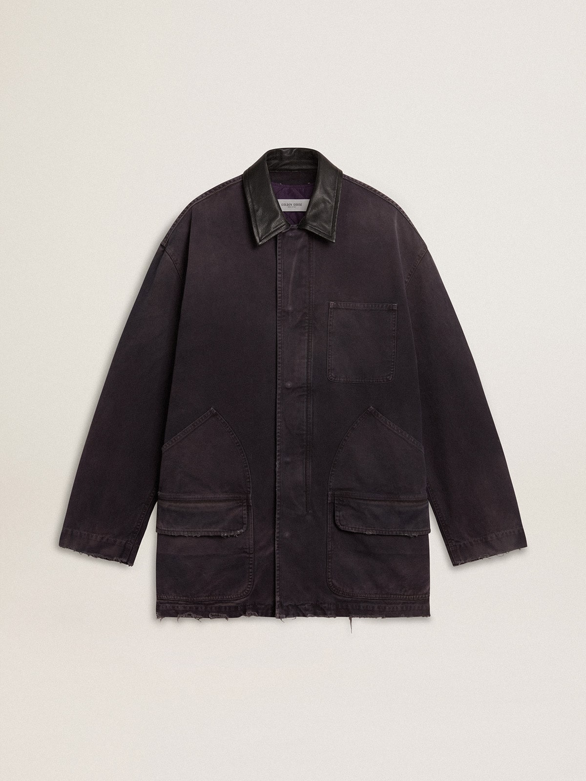 Golden Goose Men's denim jacket with distressed details and leather collar