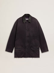 Golden Goose Men's denim jacket with distressed details and leather collar
