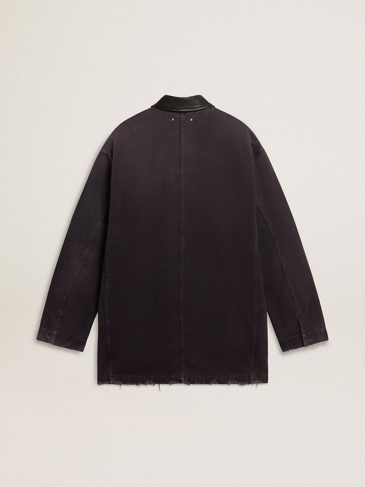 Golden Goose Men's denim jacket with distressed details and leather collar