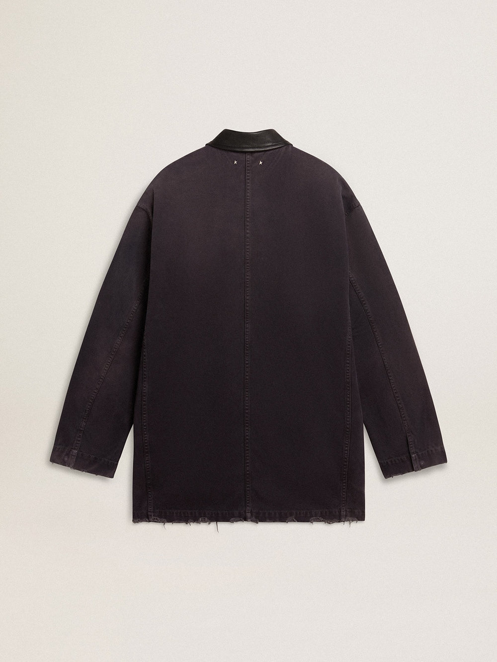 Golden Goose Men's denim jacket with distressed details and leather collar