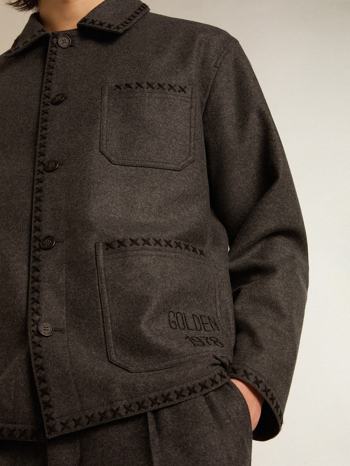 Golden Goose Gray melange woolen jacket with button fastening