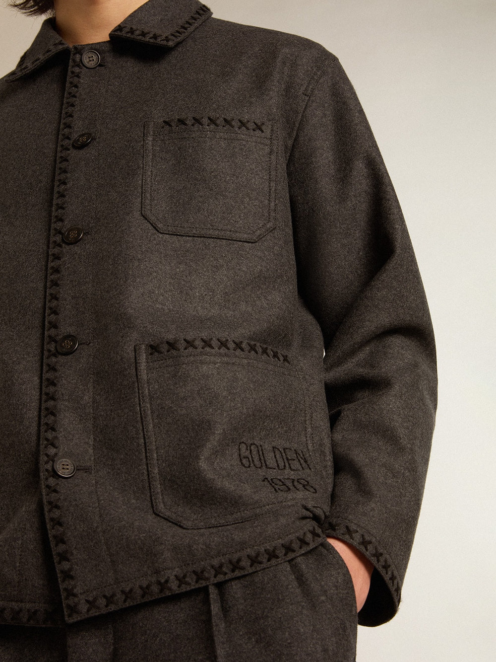 Golden Goose Gray melange woolen jacket with button fastening
