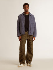 Golden Goose Men's blue jacket in denim cotton with distressed treatment