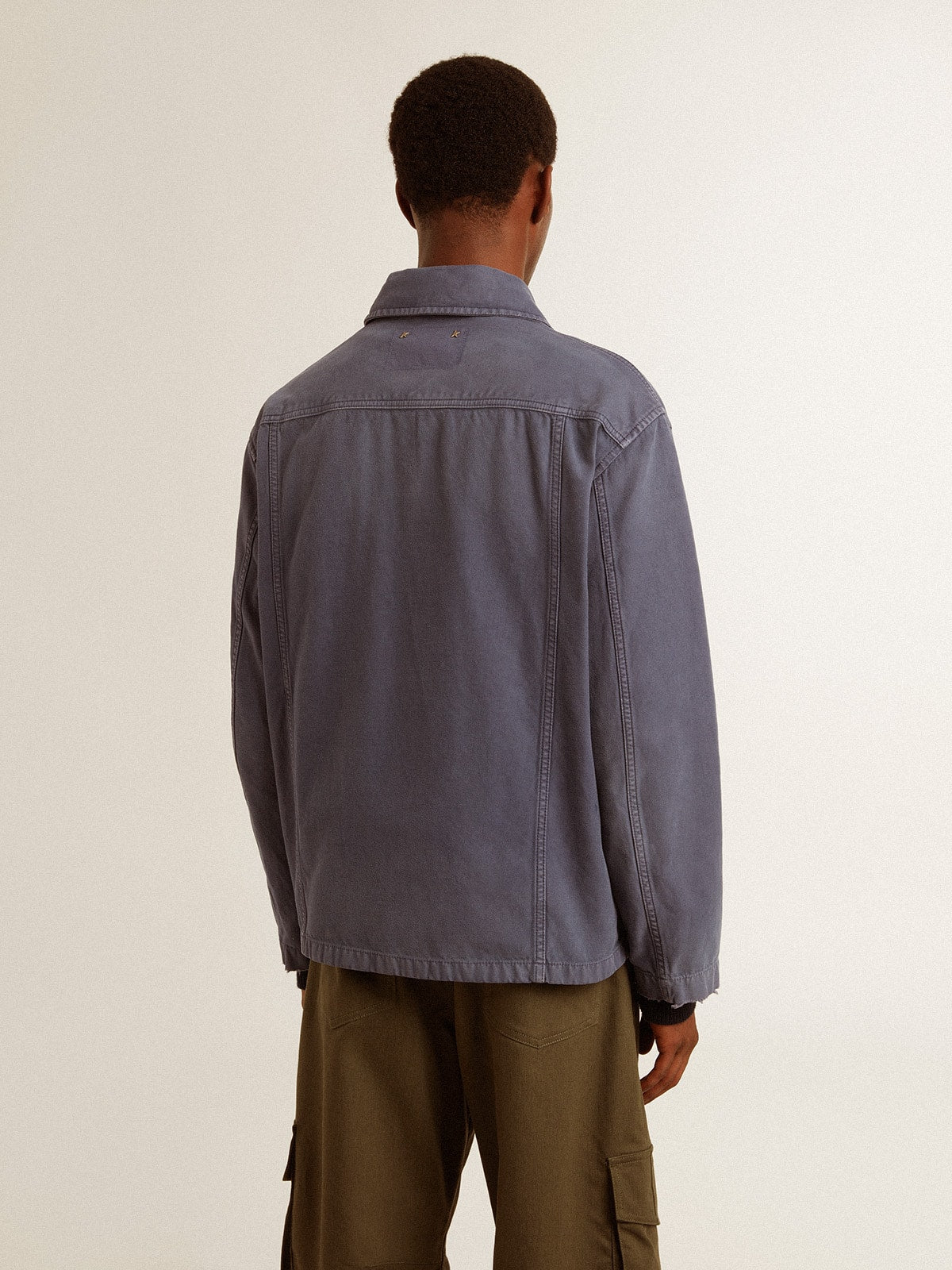 Golden Goose Men's blue jacket in denim cotton with distressed treatment