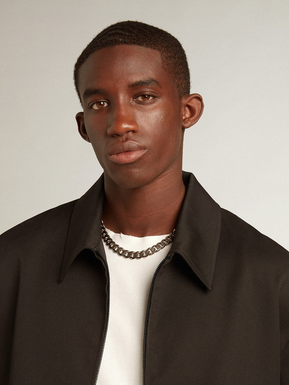 Golden Goose Men’s zip-up jacket in black wool gabardine