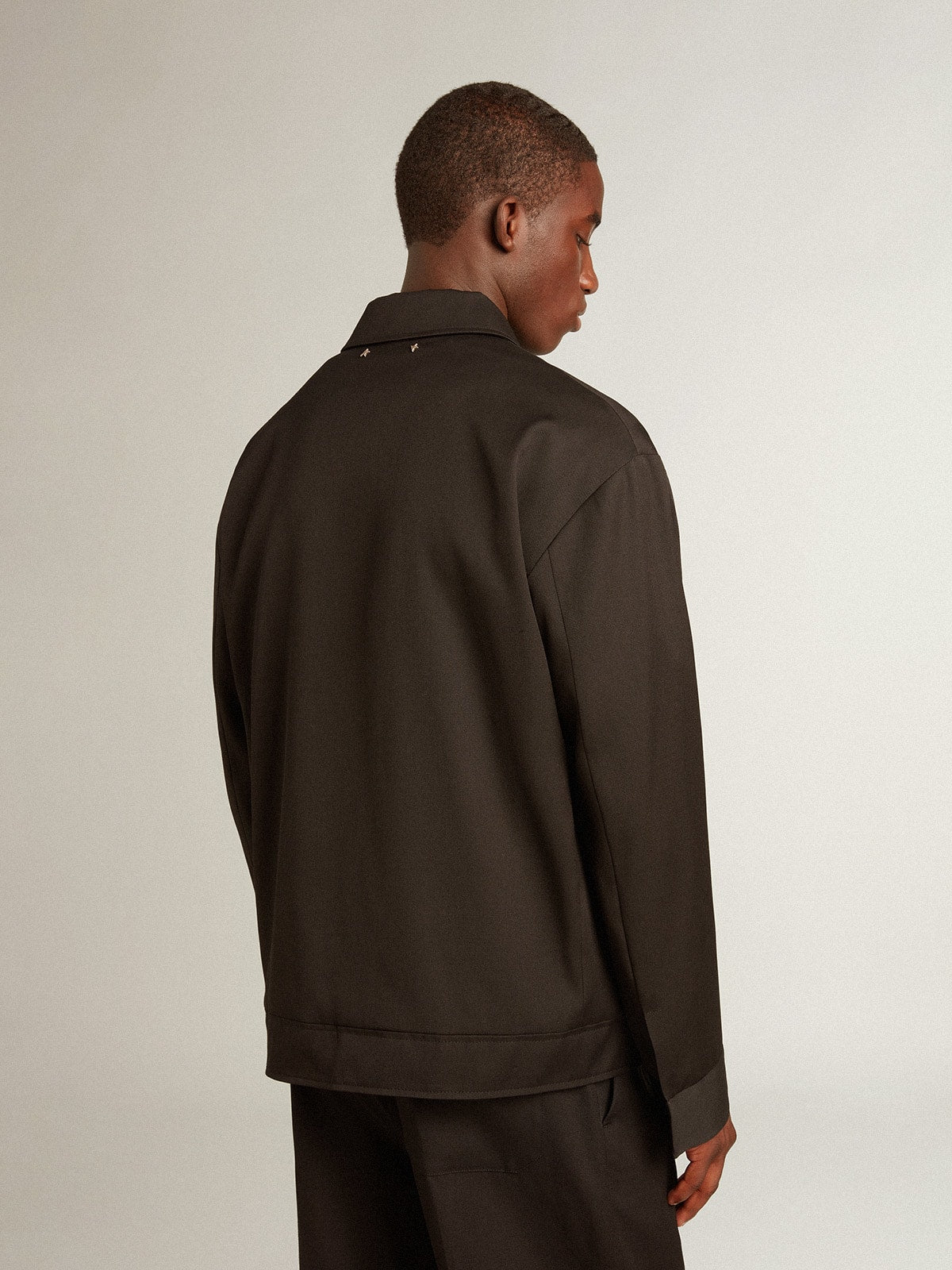 Golden Goose Men’s zip-up jacket in black wool gabardine