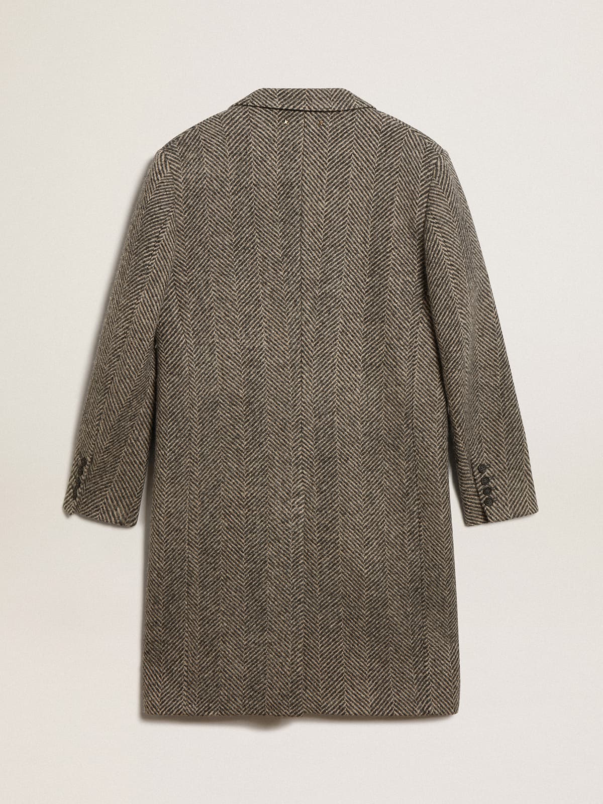 Golden Goose Men's single-breasted wool coat with beige and gray herringbone weave