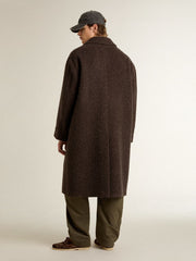 Golden Goose Men's single-breasted Journey coat in wrinkle wool blend with floral pin