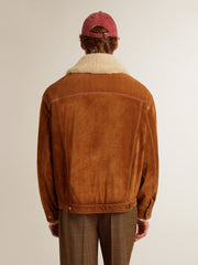 Golden Goose Men's jacket in tobacco-colored split leather with a shearling collar