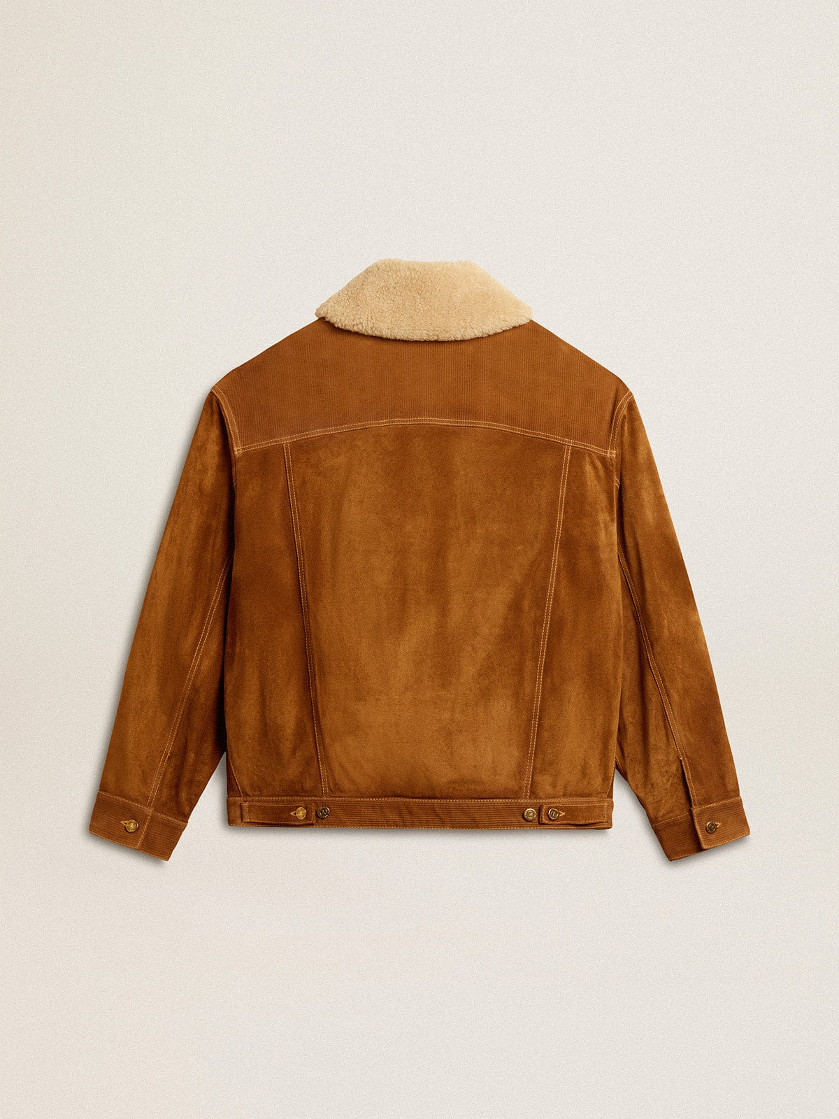 Golden Goose Men's jacket in tobacco-colored split leather with a shearling collar
