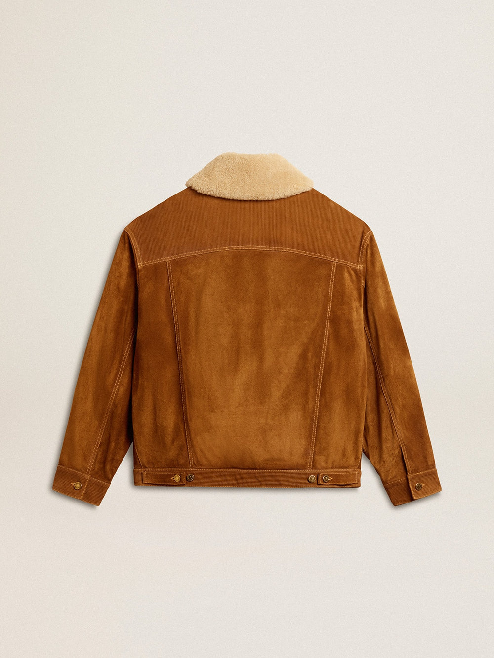 Golden Goose Men's jacket in tobacco-colored split leather with a shearling collar