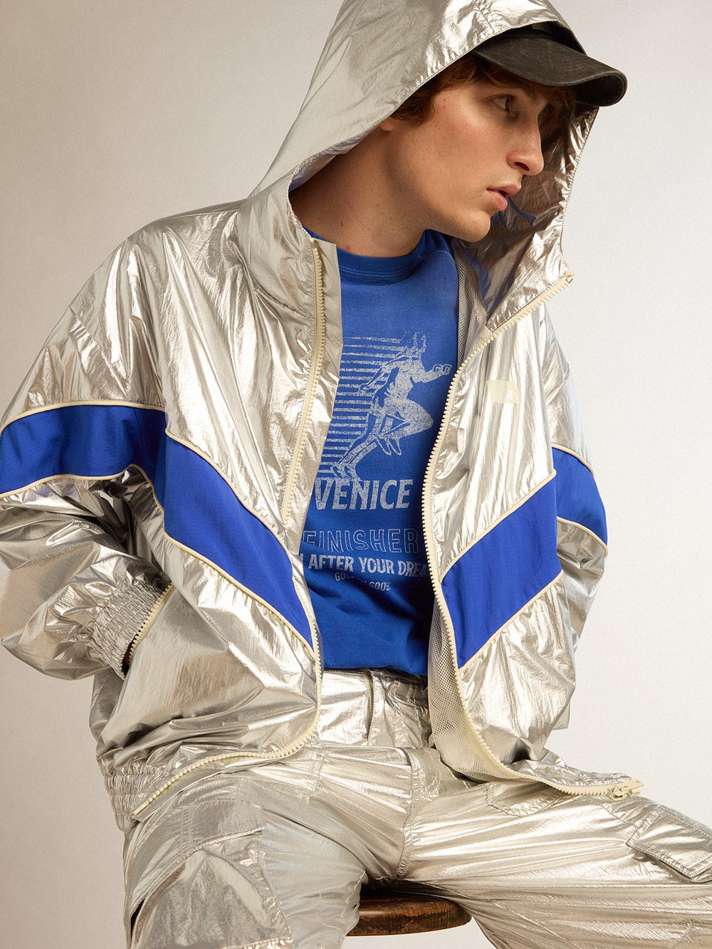 Golden Goose Men's windcheater in silver technical fabric