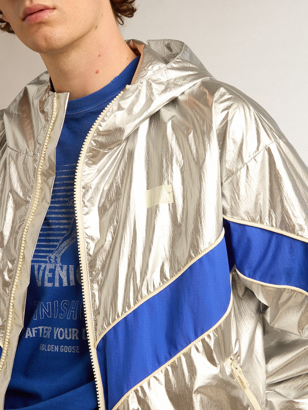 Golden Goose Men's windcheater in silver technical fabric
