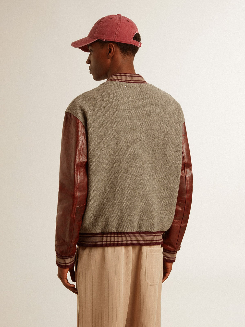 Golden Goose Bomber jacket in gray melange wool with leather sleeves