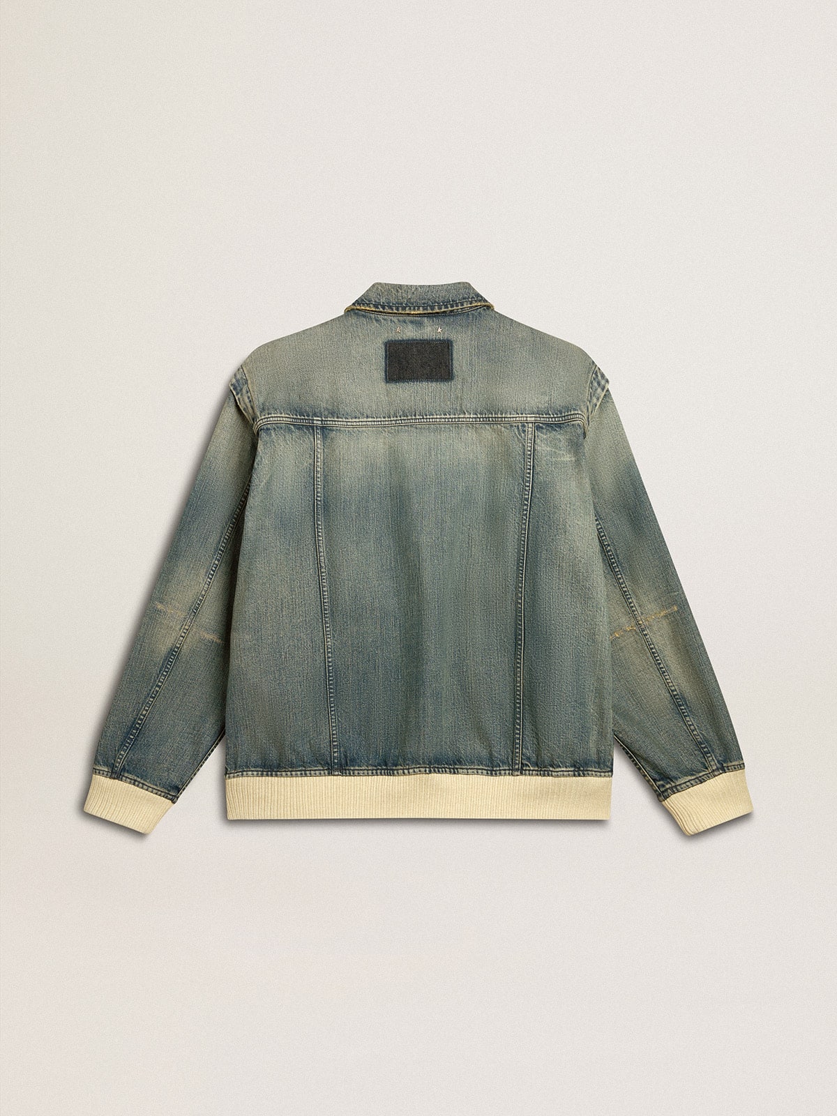 Golden Goose Men's washed denim jacket with wool blend ribbing