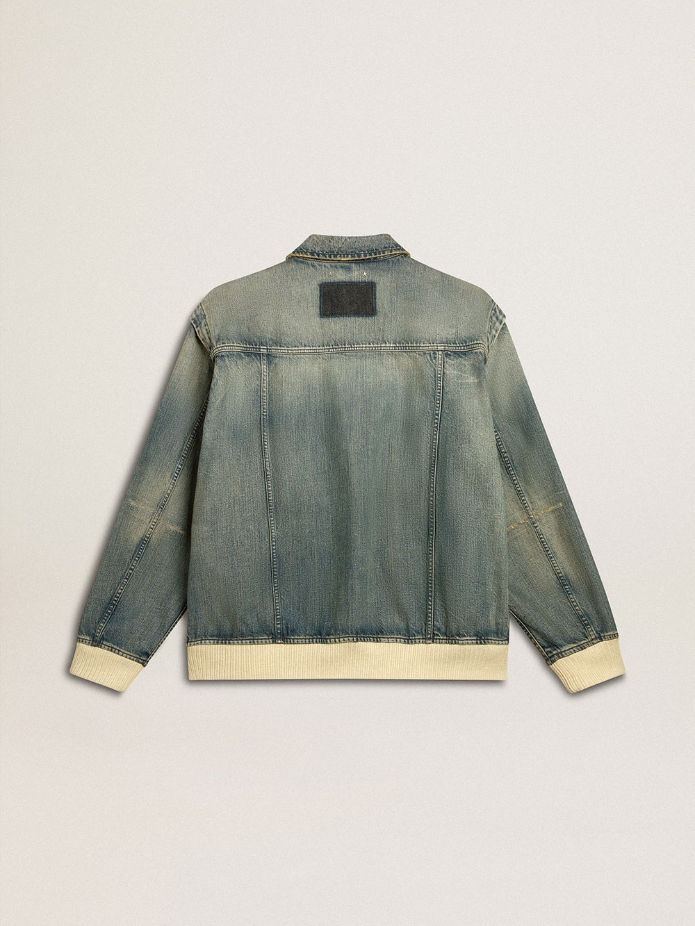 Golden Goose Men's washed denim jacket with wool blend ribbing