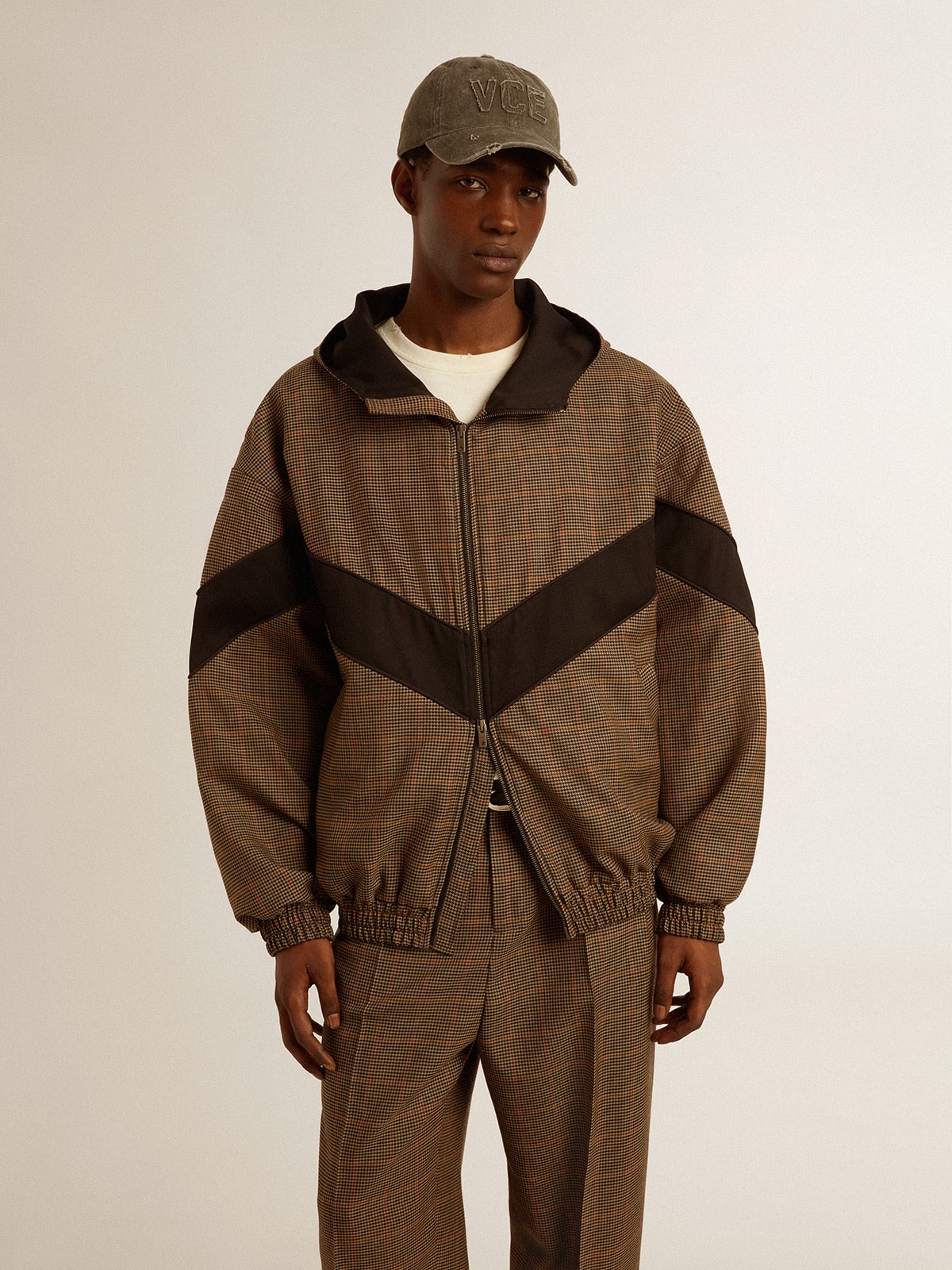 Golden Goose Windcheater in beige and black houndstooth
