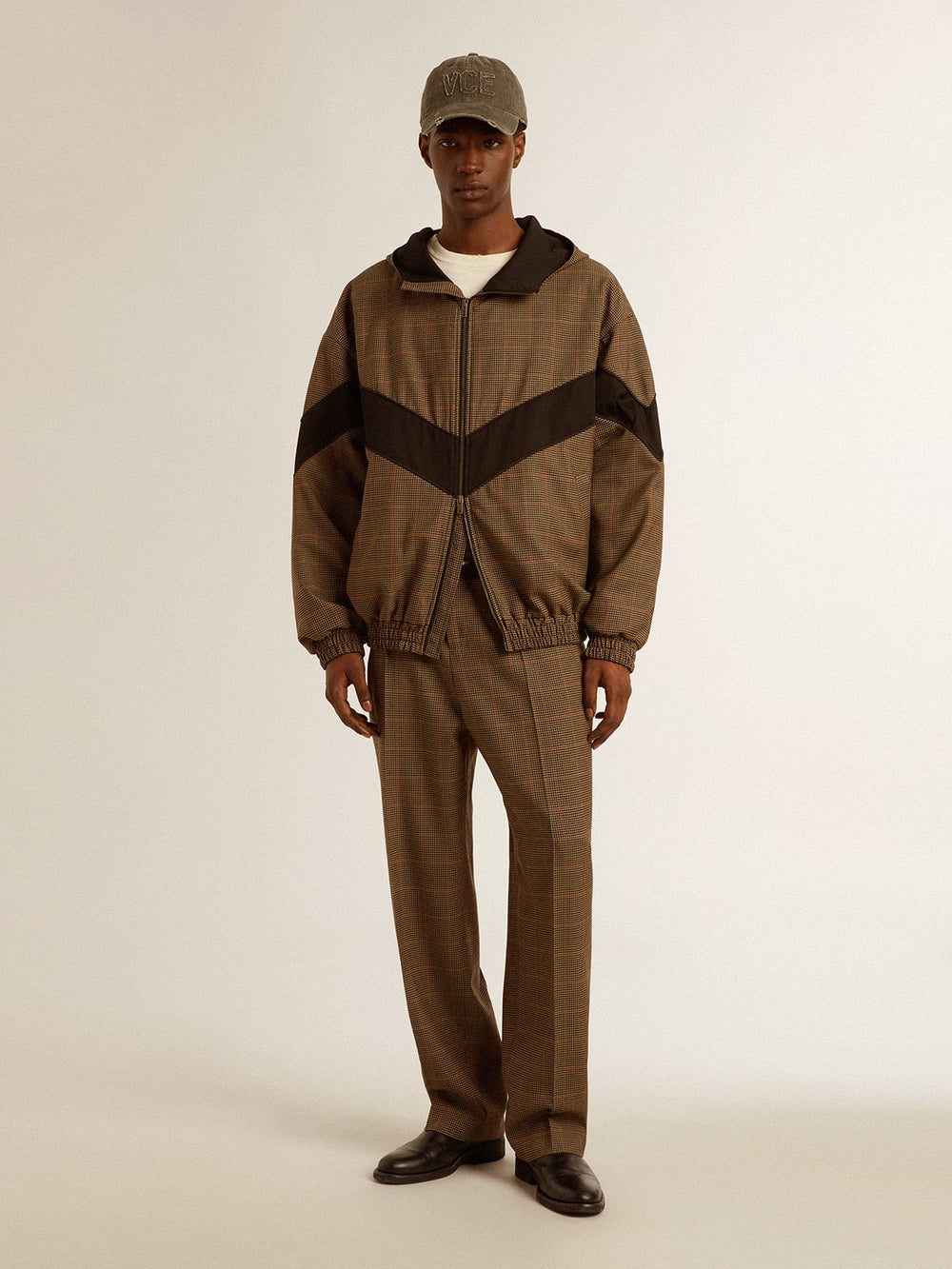 Golden Goose Windcheater in beige and black houndstooth