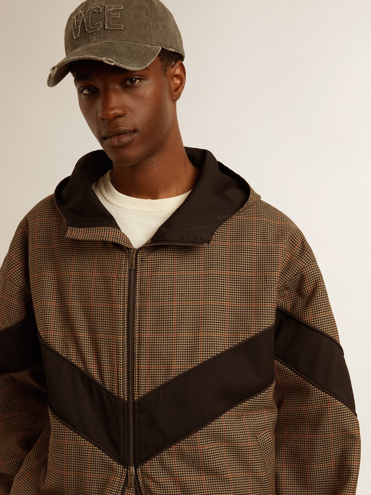 Golden Goose Windcheater in beige and black houndstooth