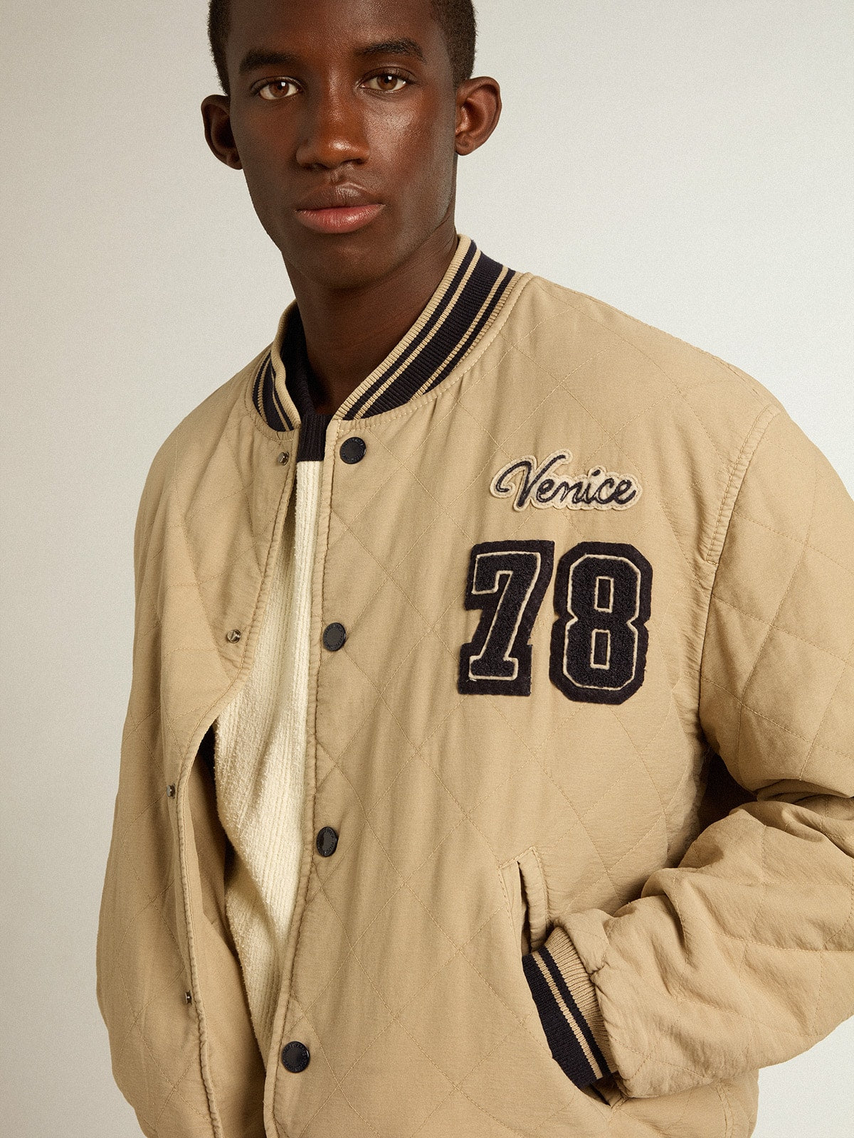 Golden Goose Khaki-colored quilted cotton bomber jacket
