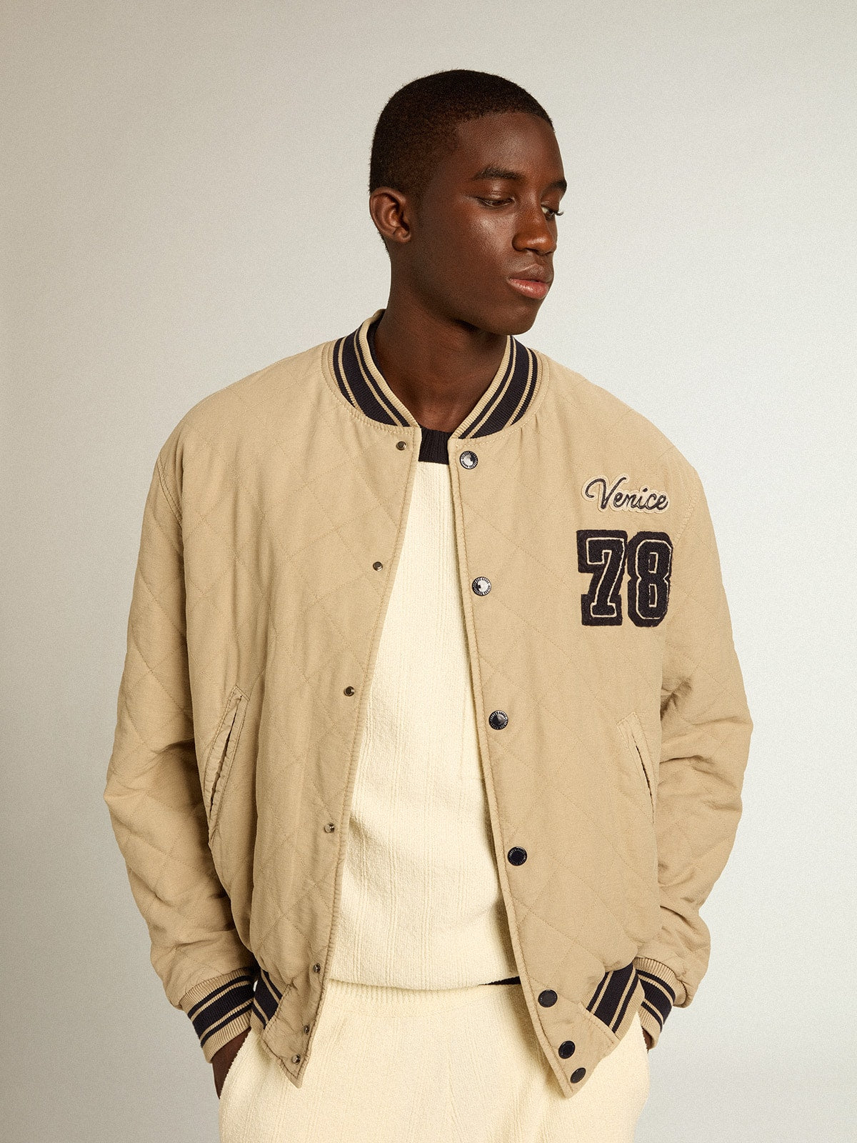 Golden Goose Khaki-colored quilted cotton bomber jacket