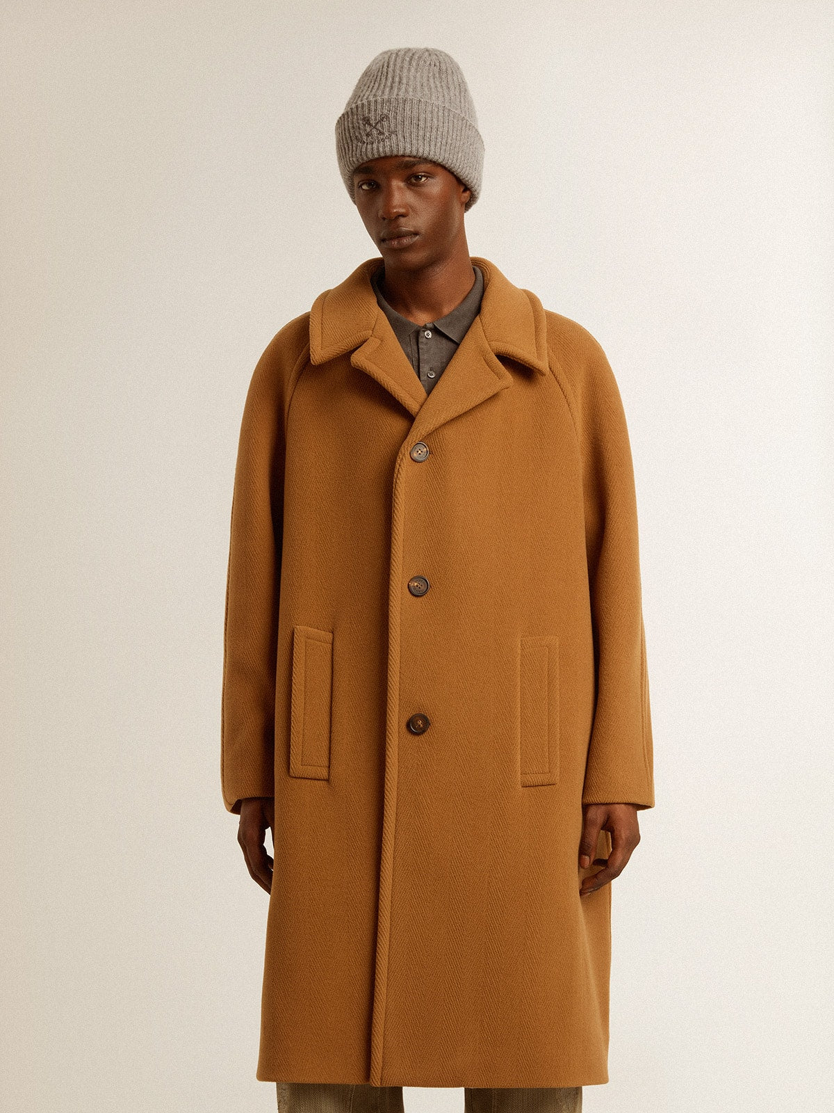 Golden Goose Men's single-breasted coat in tobacco