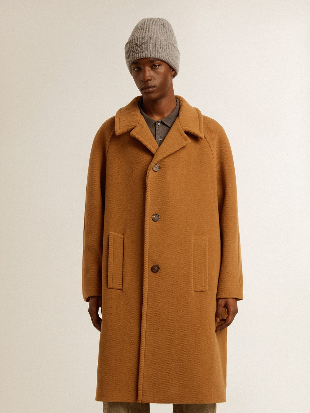 Golden Goose Men's single-breasted coat in tobacco
