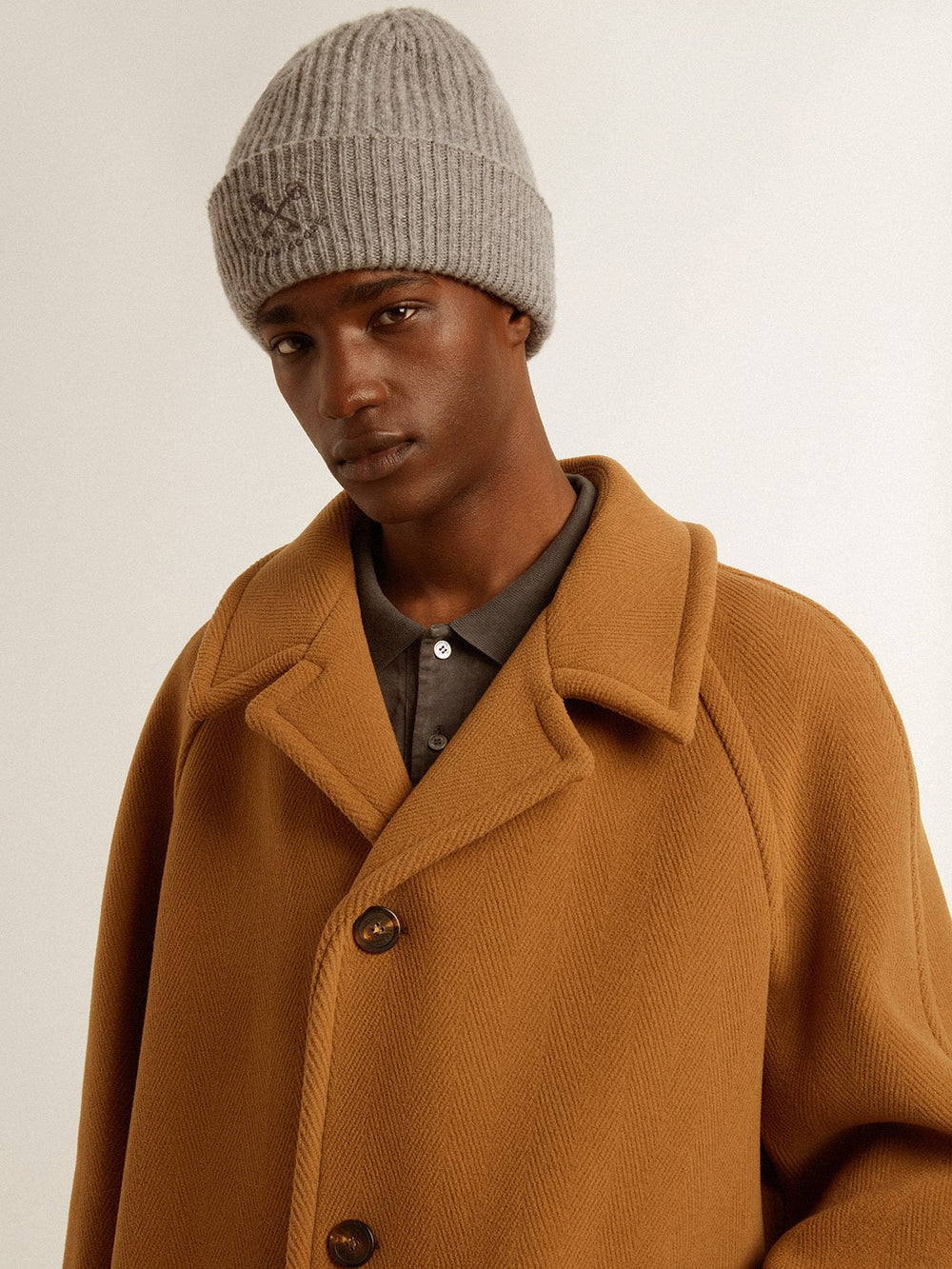 Golden Goose Men's single-breasted coat in tobacco