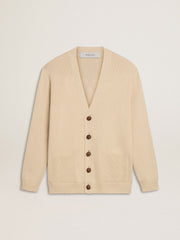 Golden Goose Men’s beige cardigan with 'Golden' lettering on the back