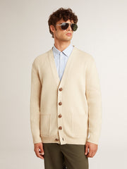 Golden Goose Men’s beige cardigan with 'Golden' lettering on the back