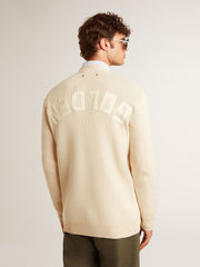 Golden Goose Men’s beige cardigan with 'Golden' lettering on the back