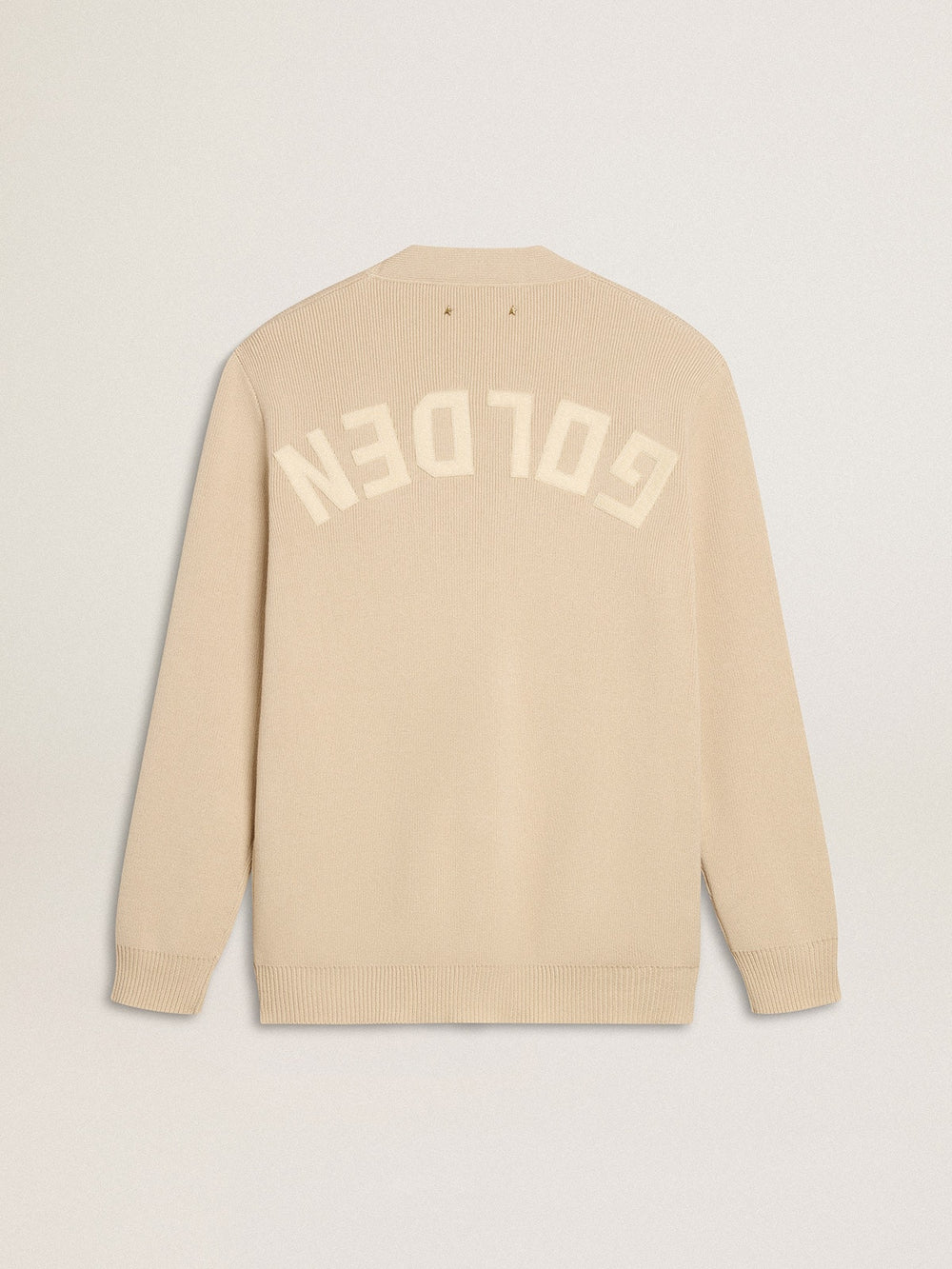 Golden Goose Men’s beige cardigan with 'Golden' lettering on the back