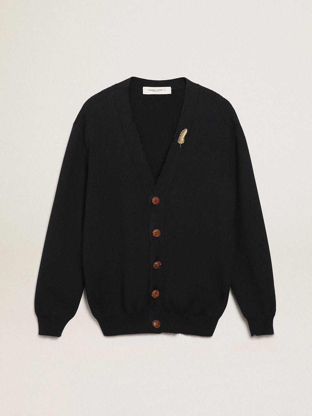 Golden Goose Golden Collection cardigan in dark blue cotton with a distressed finish
