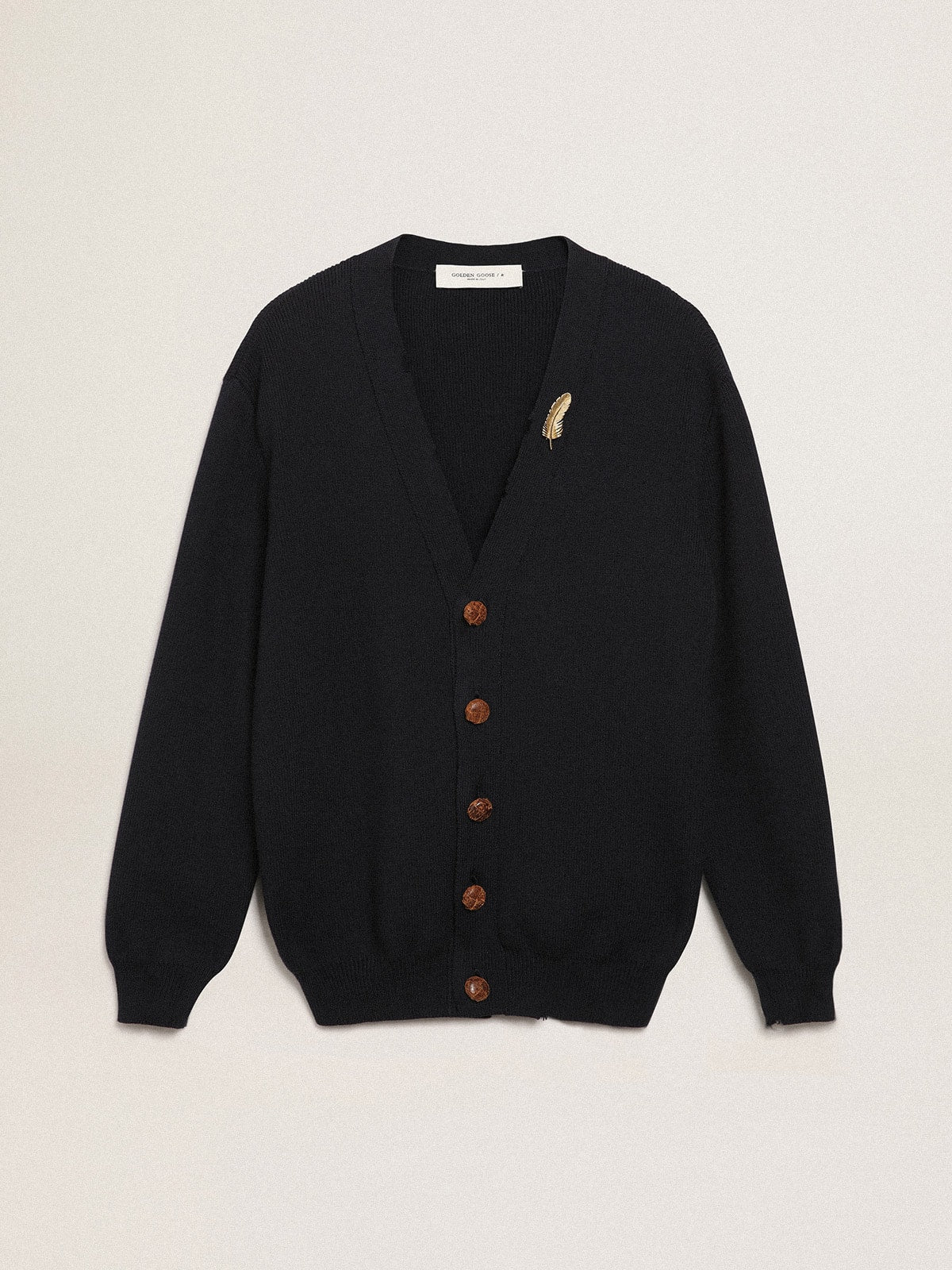 Golden Goose Golden Collection cardigan in dark blue cotton with a distressed finish