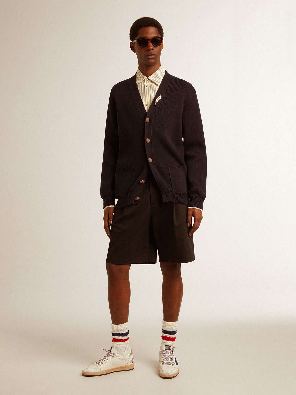 Golden Goose Golden Collection cardigan in dark blue cotton with a distressed finish